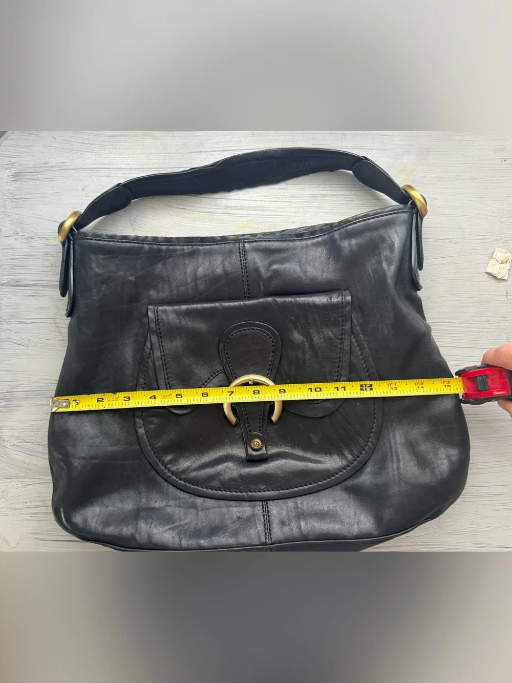 Francesco Biasia Black Leather Hobo Bag Ring Buckle Italian Designer Purse